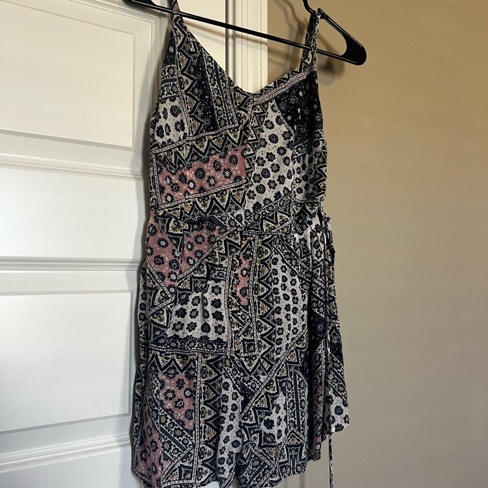 Bershka Pink and Navy Patterned Romper
